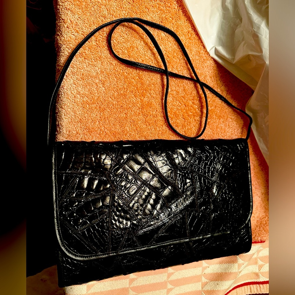 Black leather clutch